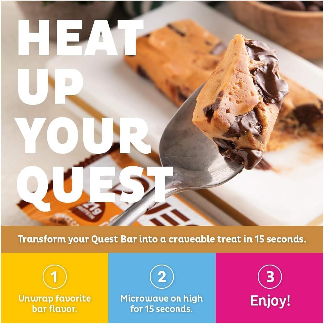 Quest Nutrition Protein Bar - Chocolate Chip Cookie Dough Flavor | 21g Protein, 1g Sugar, Keto Friendly, High Fiber | Perfect for Post-Workout Recovery & Healthy Snacking (12 Count)