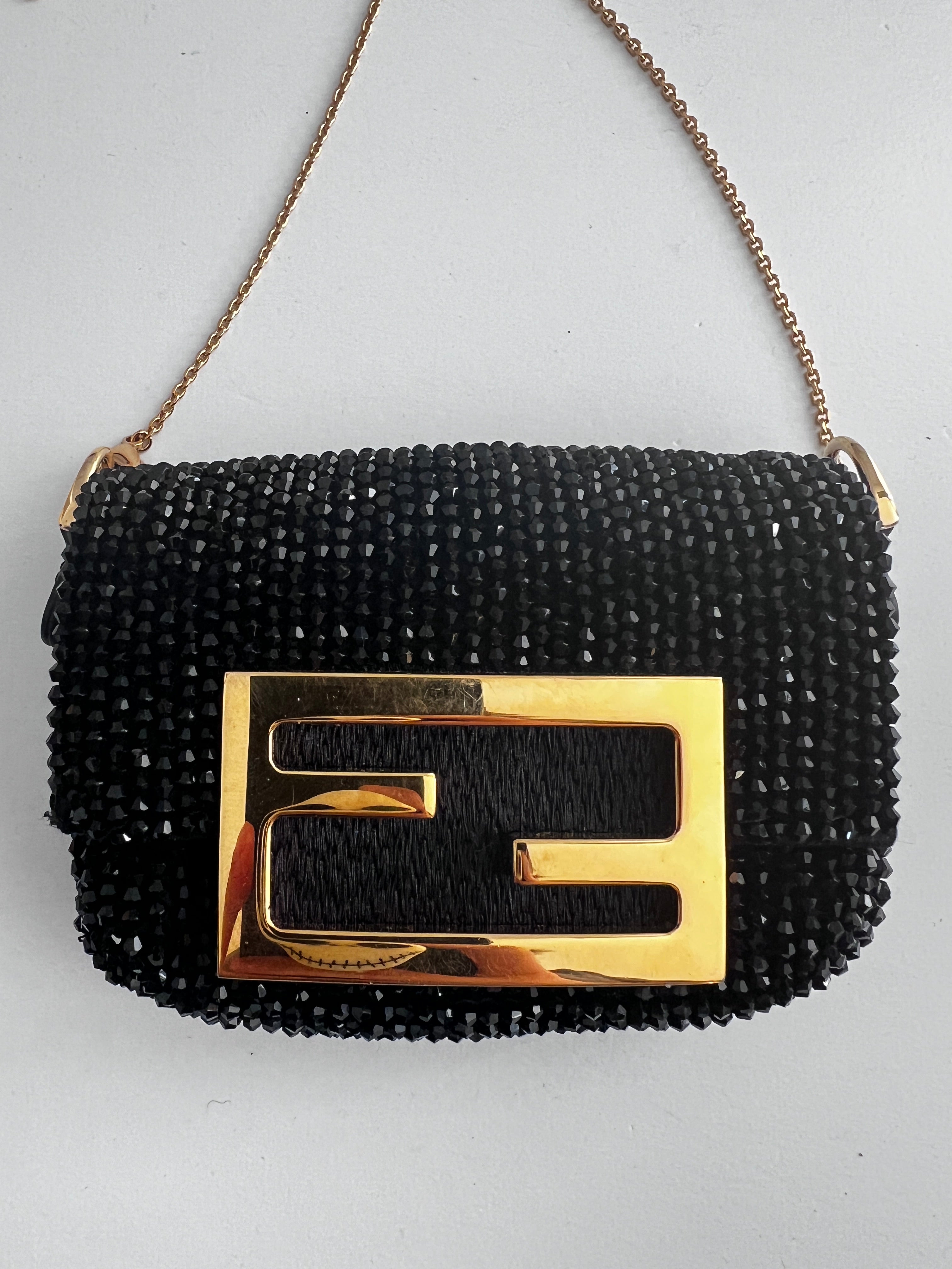 Fendi Black Beaded Nano Bag - Luxury Designer Crossbody Purse for Women | Perfect for Evening Parties, Date Nights & Special Occasions