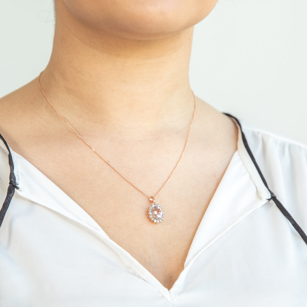 9ct Rose Gold 2.30ct Morganite and Diamond Pendant Necklace with 45cm Chain - Elegant Jewelry Gift for Women, Perfect for Weddings, Anniversaries & Special Occasions
