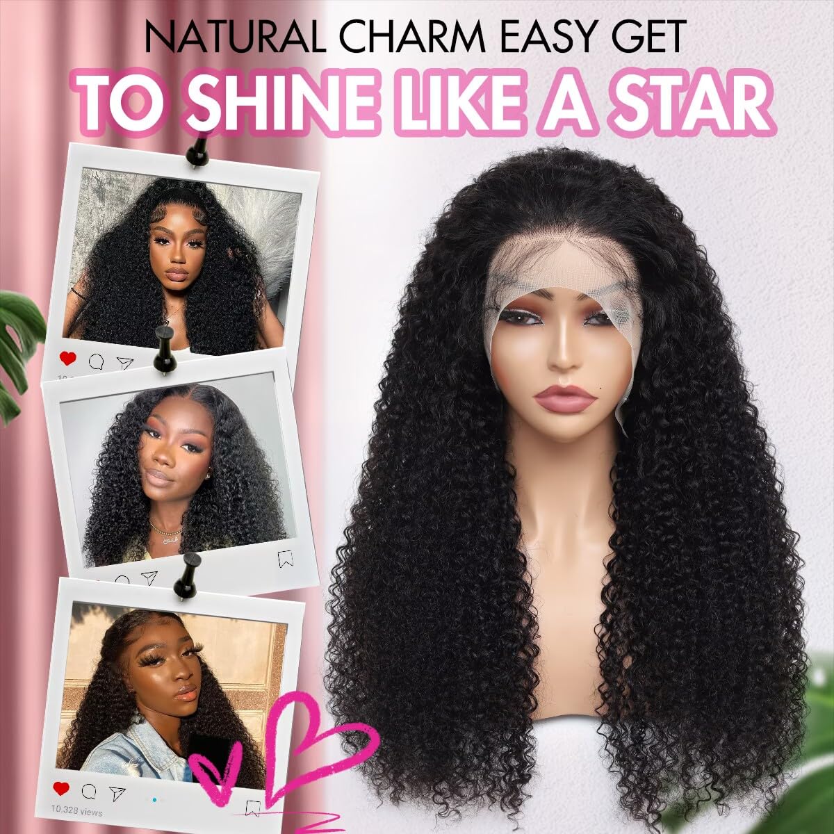 Larima 13x4 HD Transparent Lace Front Wig - 180% Density Kinky Curly Human Hair Wig, Pre Plucked, Glueless, 12A Virgin Hair, Natural Black, 28 Inch - Perfect for Daily Wear, Cosplay & Special Occasions