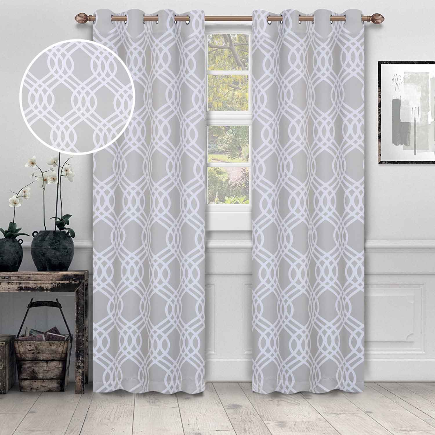 Blackout Curtains for Bedroom - Washable Room Darkening Ribbon Trellis Curtain Panel Set - Perfect for Nursery, Home Theater & Light Sleepers