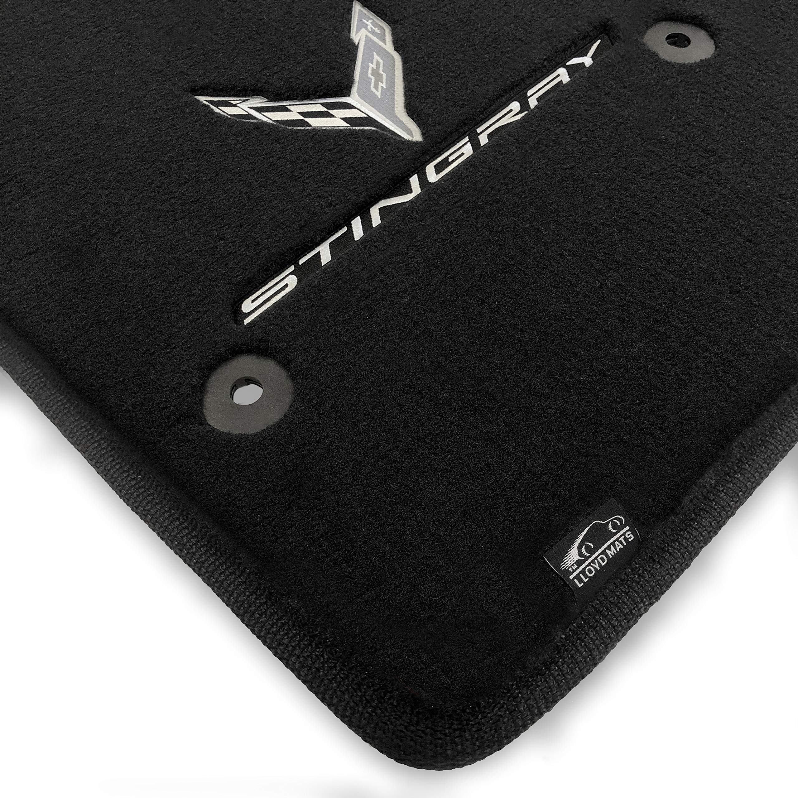 Premium Custom-Fit Carpeted Floor Mats for Corvette C8 2020-2024 - Luxury Car Floor Liners with Standard Binding (Charcoal, 2PC Front Set) | Perfect for Daily Driving & Car Shows | Chrome Stingray Edition