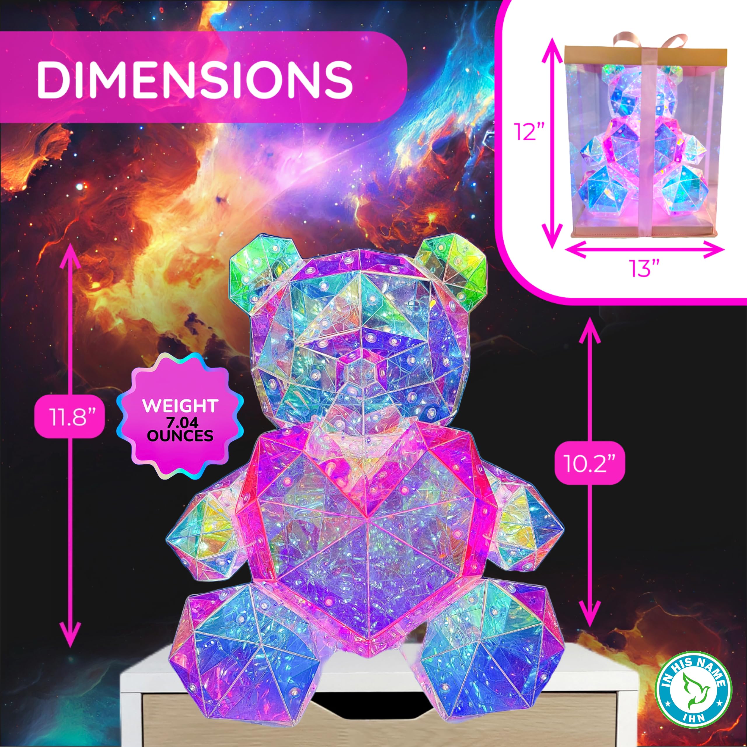 LED Bear Night Light with Pink Heart - Cute Kids Bedside Lamp for Nursery, Girls Room & Toddler Decor | Perfect Birthday Gift for Teens, Baby & Children | Ideal for Bedtime, Reading & Room Centerpiece Decor