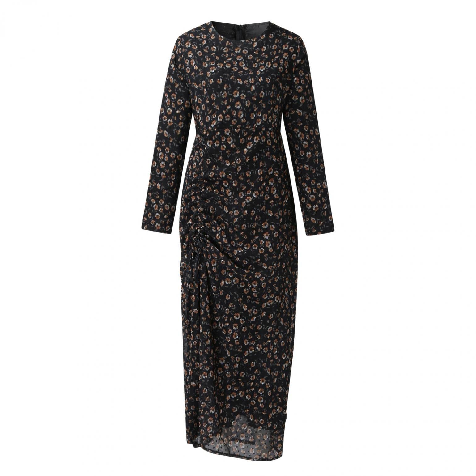 Changeshopping Women's Muslim Dress - Casual Floral Printed Abaya Islamic Kaftan Dress for Prayer, Eid & Daily Wear | Modest Muslim Fashion