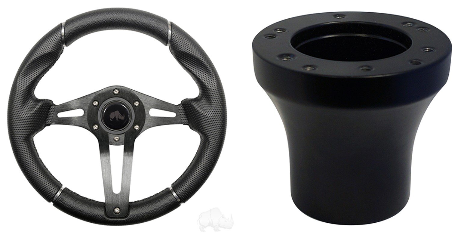 RHOX Club Car Precedent & Challenger Golf Cart Steering Wheel - Black Grip with Black Spokes | Replacement for Golf Carts, Perfect for Golf Courses & Resorts