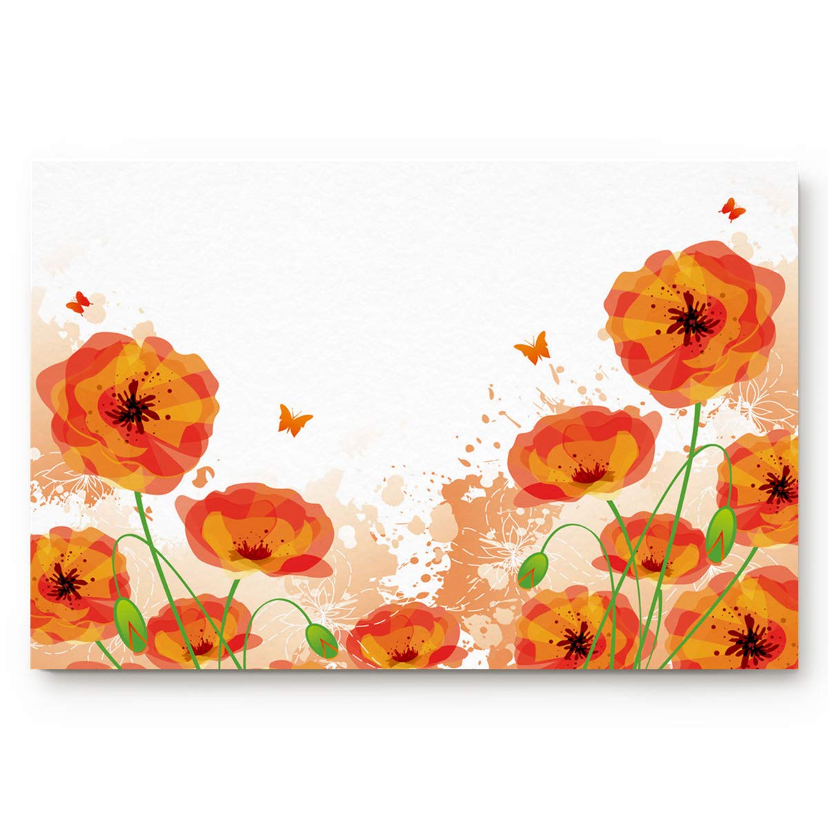 Non-Slip Spring Orange Poppy Flower Butterfly Welcome Doormat - Soft Low Profile Indoor Entrance Mat (20