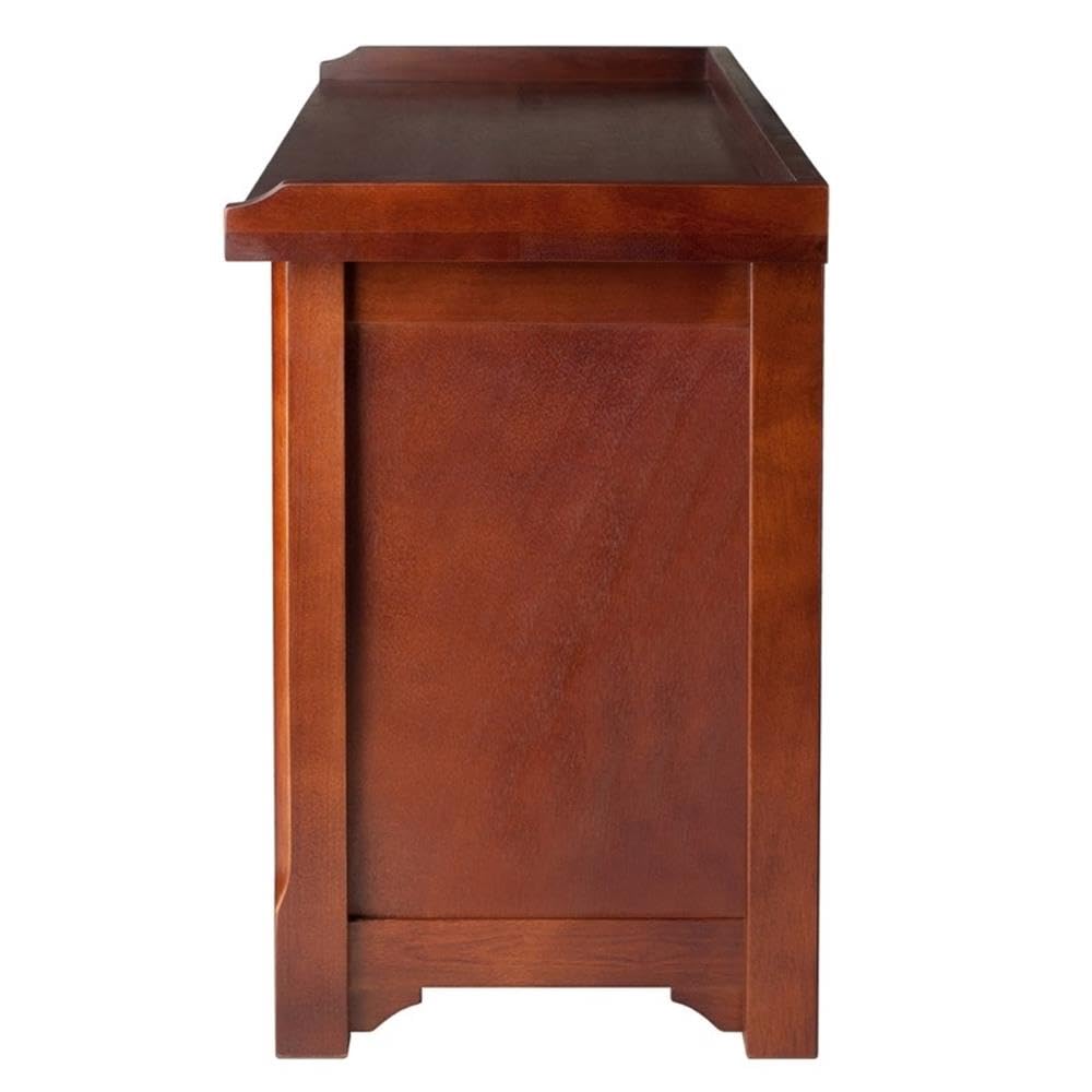 Pemberly Row Solid Wood Storage Bench with 3 Foldable Baskets - Walnut/Beige - Entryway, Living Room, Bedroom Organizer - Perfect for Shoes, Blankets & Home Decor Storage