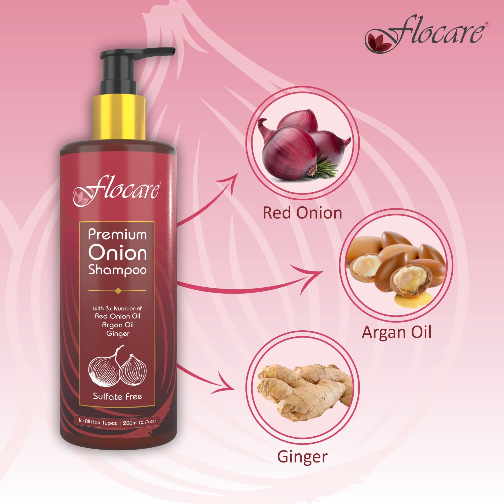Premium Onion Shampoo for Hair Growth & Fall Control - Sulfate & Paraben Free with Onion Oil, Ginger & Argan Oil - Healthy Strong Shiny Hair for Men & Women (200ml) - Ideal for Daily Hair Care & Scalp Nourishment