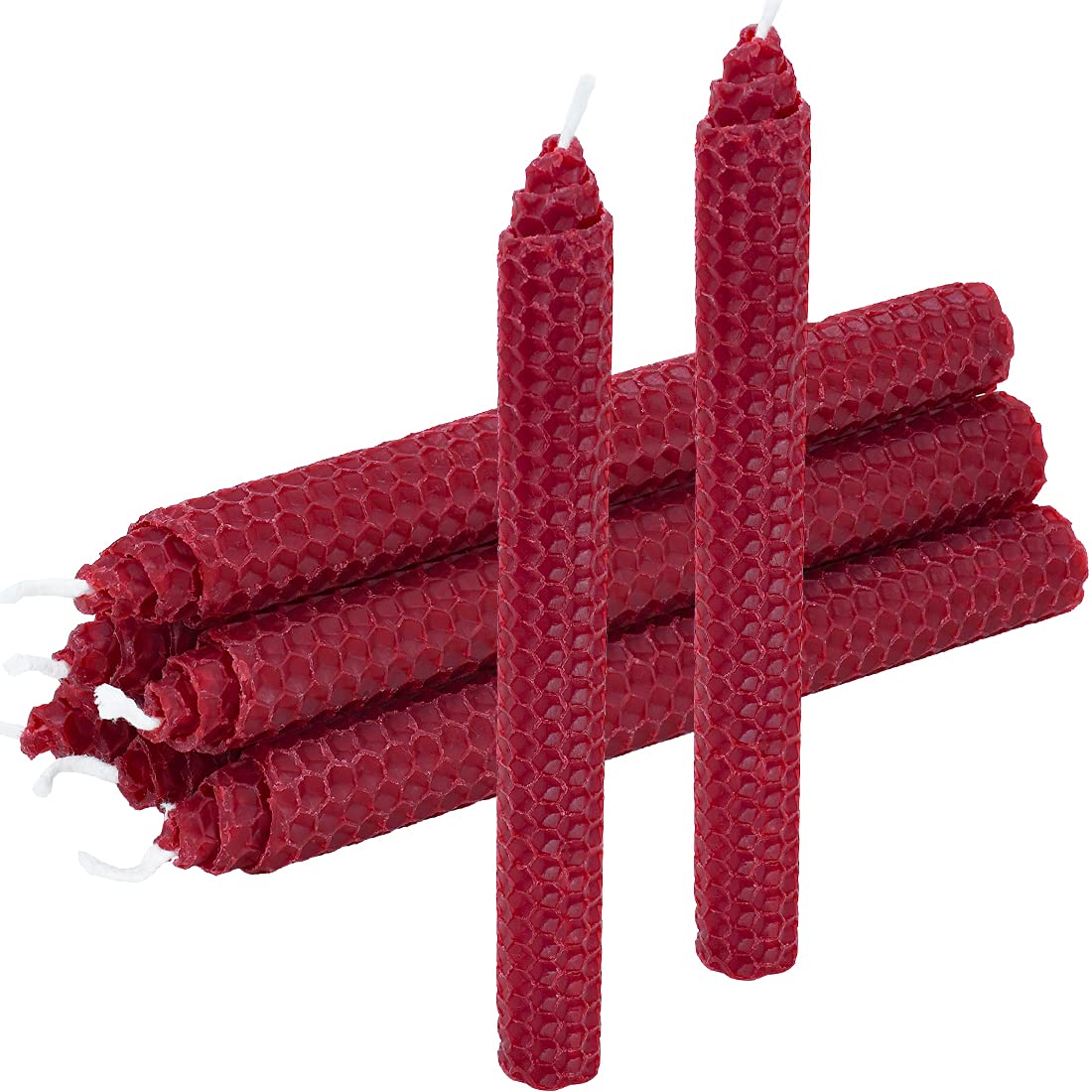 DEYBBY Handmade Beeswax Taper Candles - Natural Romantic Decor for Valentine's Gifts (Set of 6, Red)