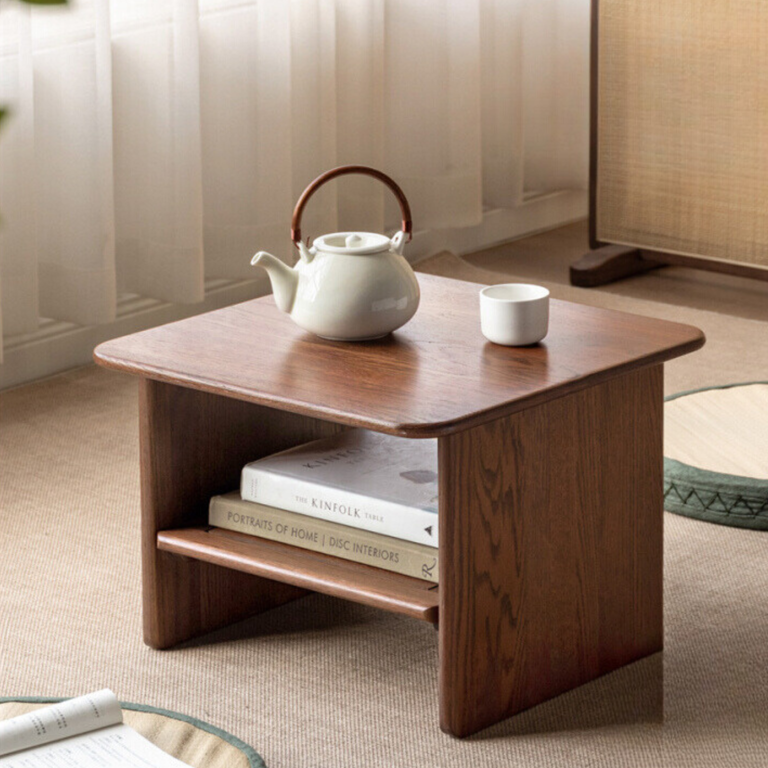 Solid Oak Wood Square Coffee Table - Rustic Farmhouse Living Room Furniture for Home Decor & Tea Time