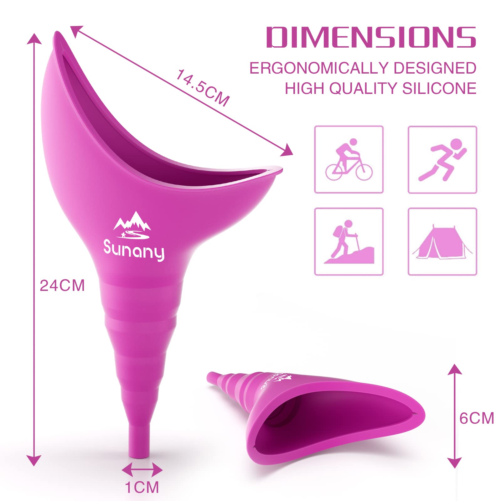 Sunany Female Urinal with Silicone Funnel - Portable Standing Pee Device for Women - Reusable Outdoor Travel Urinal - Perfect for Camping, Hiking, Road Trips & Emergency Use