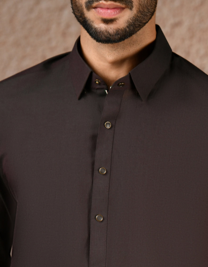 Stylish Blended Brown Shalwar Kameez by J. Junaid Jamshed - Premium Pakistani Traditional Outfit for Men - Perfect for Eid, Weddings & Special Occasions