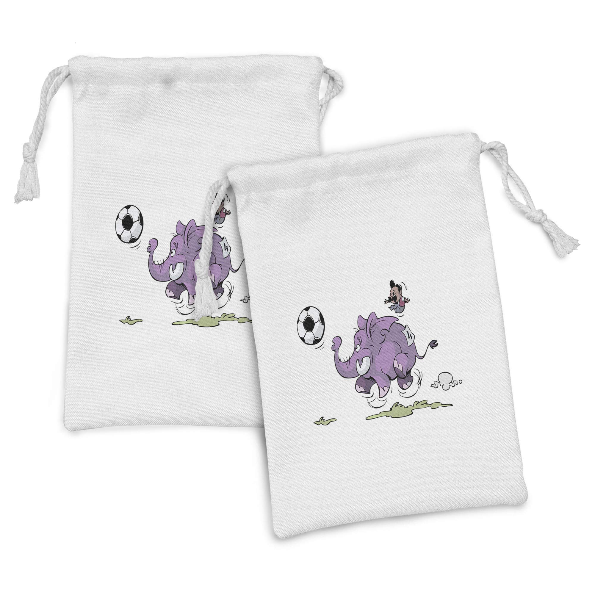 Ambesonne 2-Pack Animal Print Drawstring Pouches - Soccer & Mario Mustache Sports Theme Fabric Bags (9