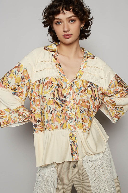 Stylish Frill Floral Beachy Boho Resort Shirt for Women - Perfect for Vacation, Summer Outfits & Tropical Getaways