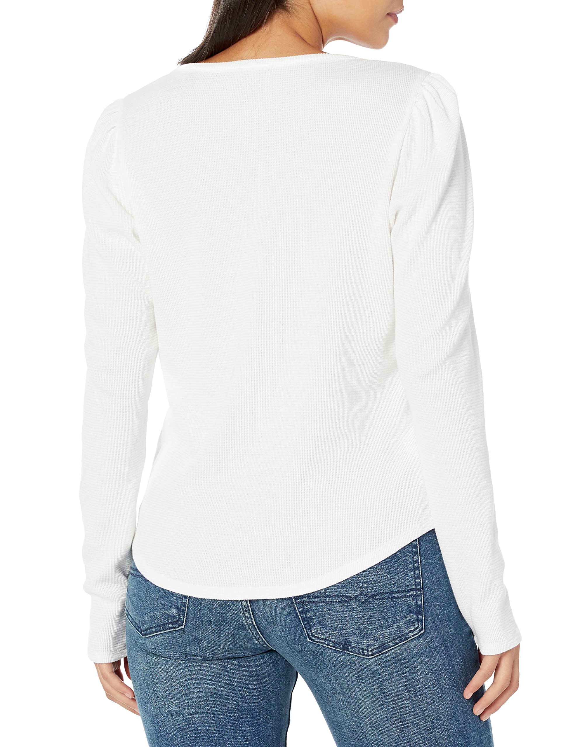 PAIGE Women's Daniella Long Sleeve Top - Soft Waffle Knit Ivory Blouse with Subtle Puff Sleeves | Casual Wear, Office Outfits & Date Night Fashion
