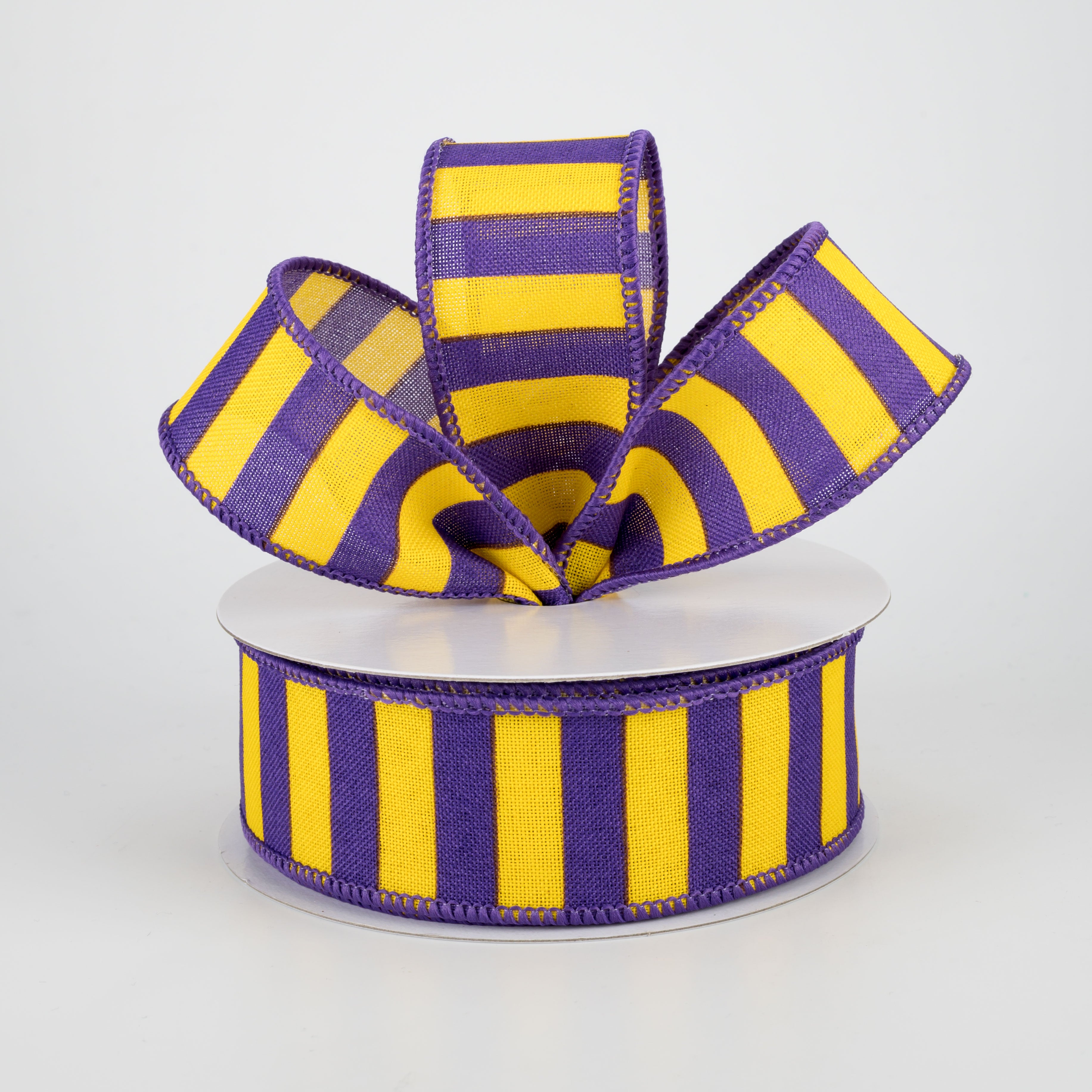 1.5 Inch Medium Stripe Canvas Ribbon - Purple & Yellow (10 Yards) for Gift Wrapping, DIY Crafts, Hair Bows, and Scrapbooking