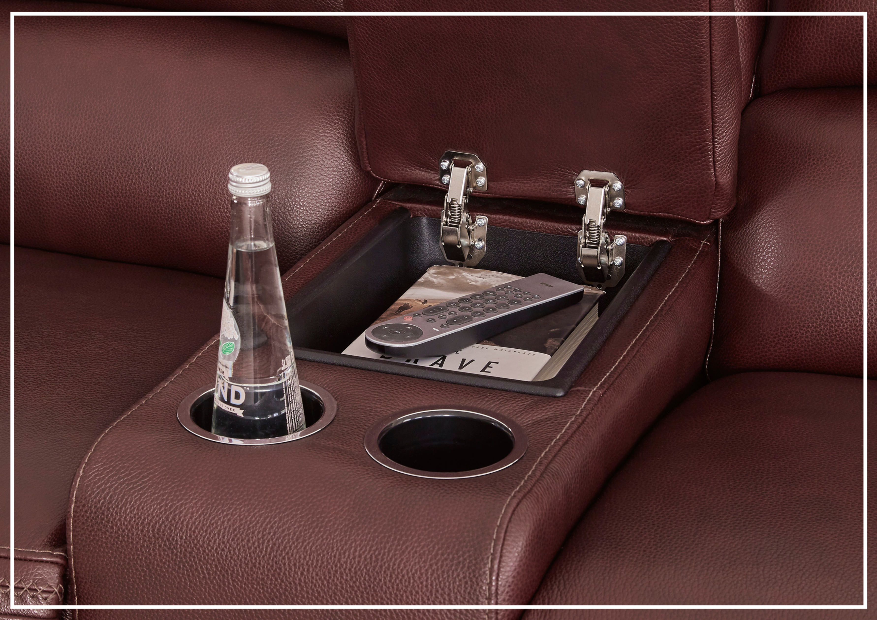 Adriano Dual Power Leather Reclining Loveseat with Console - Modern PU Leather Sofa with USB Charging & Cup Holders - Perfect for Living Room, Home Theater & Small Spaces
