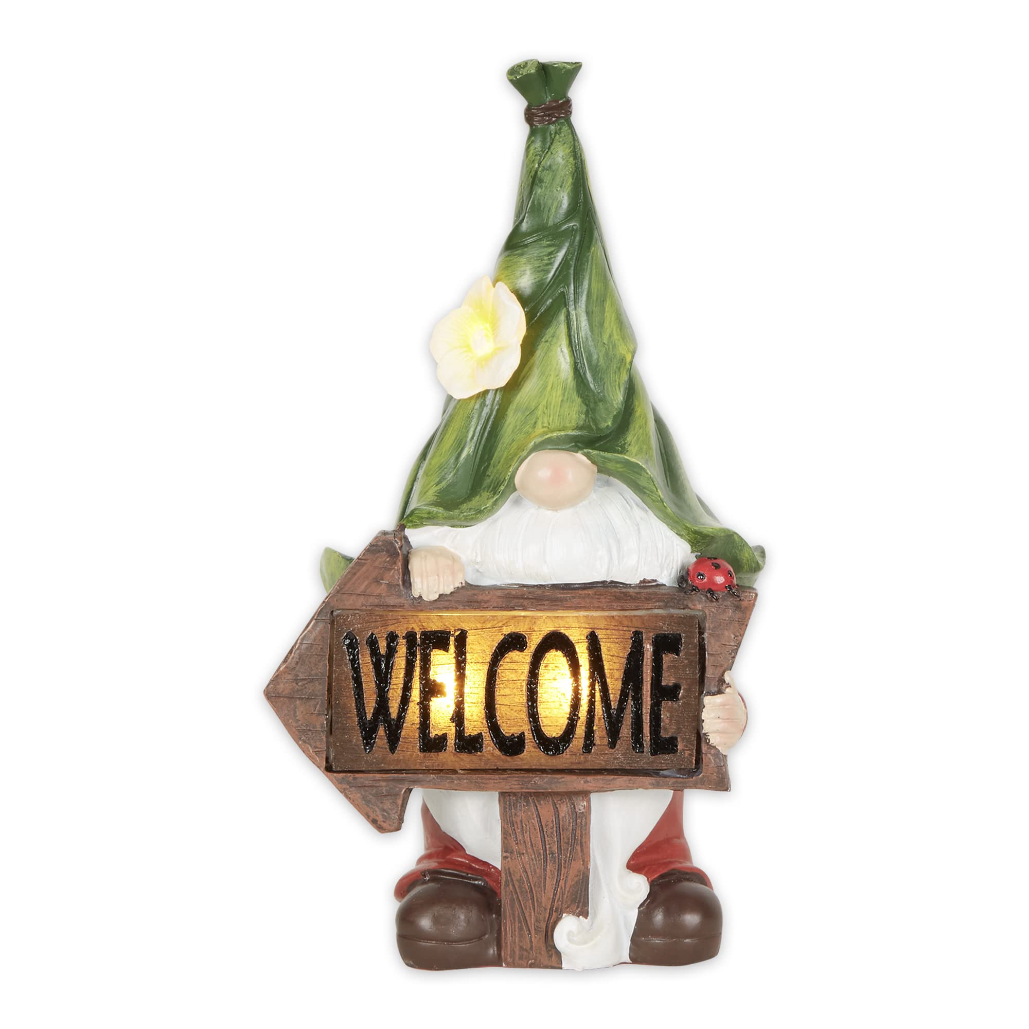 Solar Powered Welcome Gnome Statue with Glowing Accent Light - Perfect for Garden Decor, Pathway Lighting, and Outdoor Home Decor