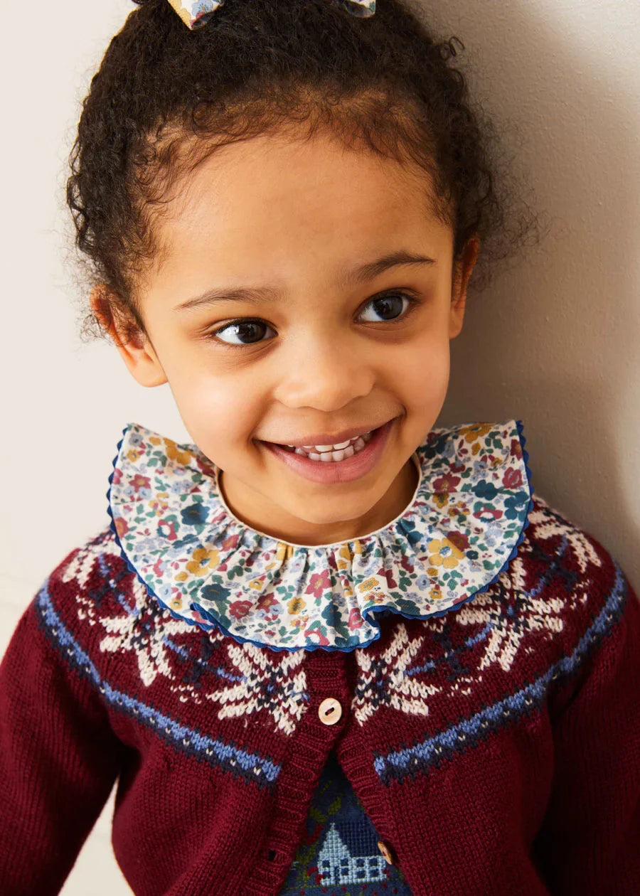Burgundy Fair Isle Cardigan for Kids (12 Months - 10 Years) - Cozy Winter Wear for Boys & Girls