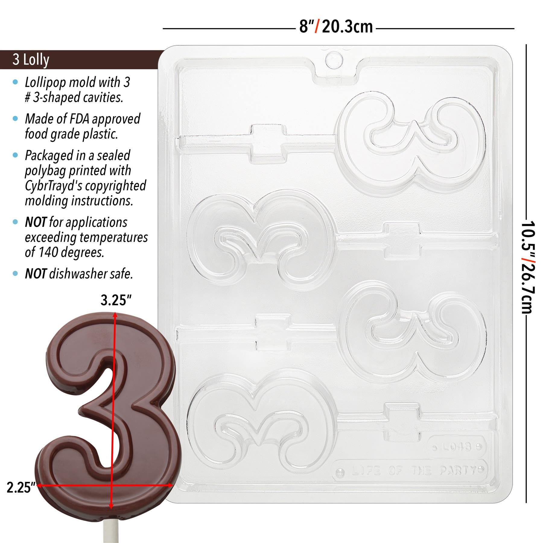 Cybrtrayd No. 3 Lollipop Chocolate Candy Mold - Premium Silicone Baking Tool with Step-by-Step Instructions for Homemade Chocolates, Candies & Cake Decorations - Perfect for DIY Treats, Birthday Parties & Holiday Gifts