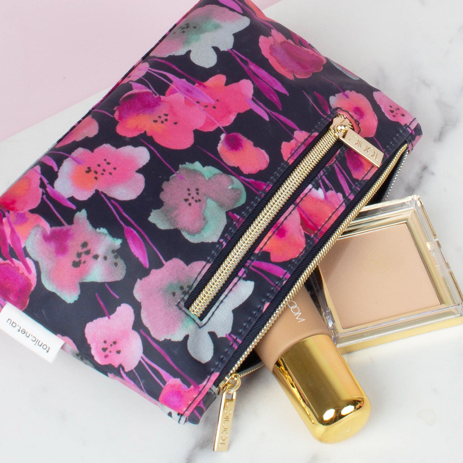 Small Cosmetic Bag - Midnight Meadow Floral Design | Travel Makeup Pouch & Organizer for Women | Perfect for Gym, Vacation & Everyday Essentials