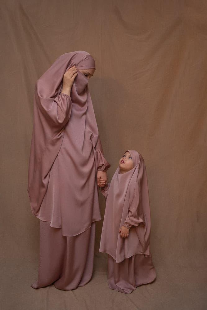 Light Pink Coraal KIDS Prayer Gown - Mommy and Me Islamic Prayer Khimar Collection for Girls | Perfect for Mosque, Eid, and Family Prayer Time