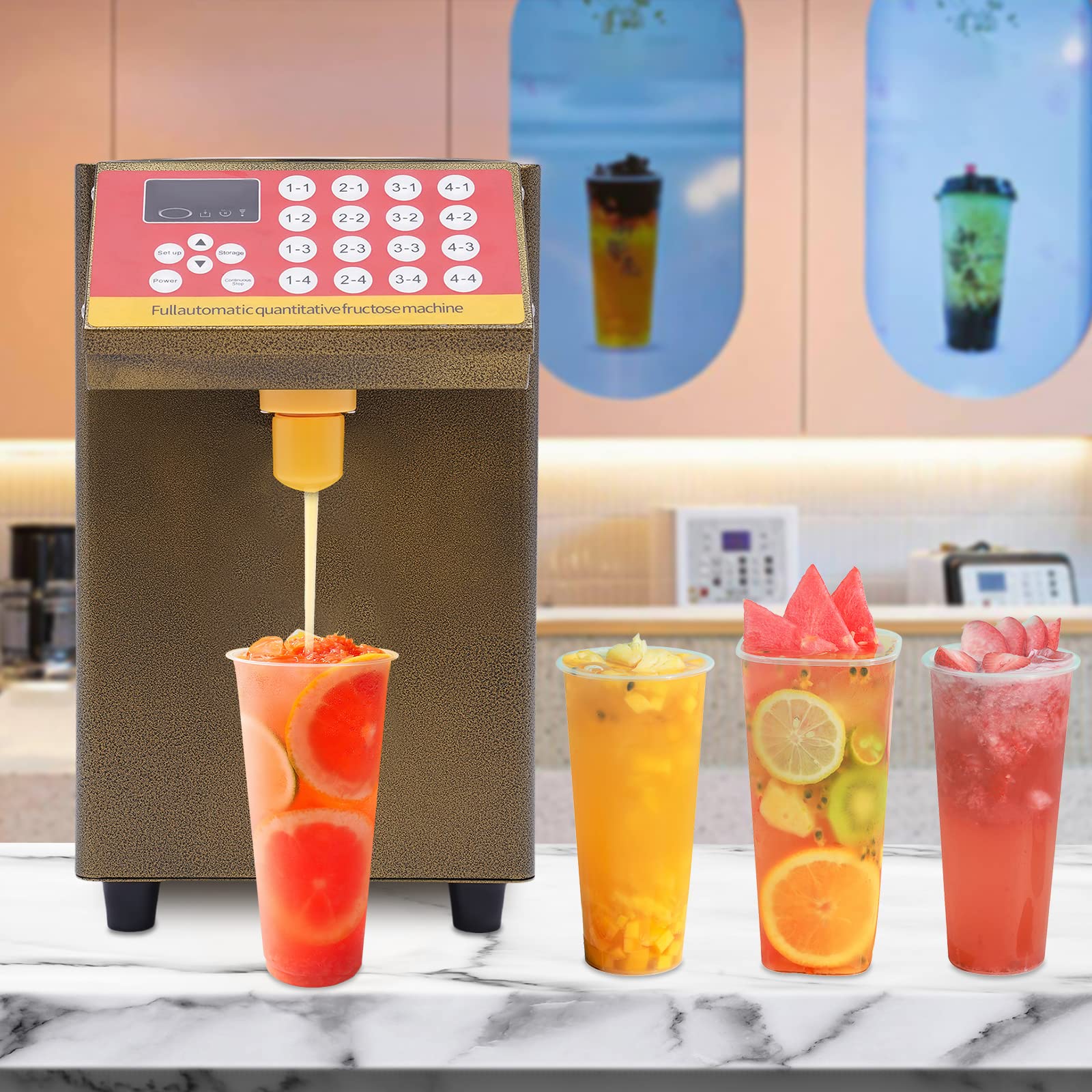 Automatic Sugar Syrup Dispenser - 8000CC Stainless Steel Fructose Dispenser with Quantitative Outlet for Coffee Shops, Bubble Tea & Dessert Making