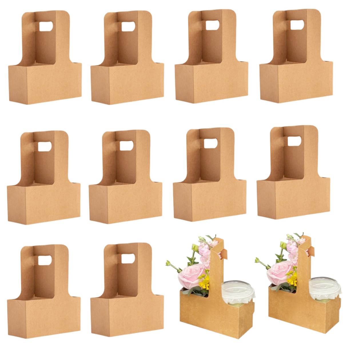 Enorteen 25 Pcs Kraft Paper Flower Gift Bags with Handles - Eco-Friendly Bouquet & Coffee Carrier Bags for Thanksgiving, Birthday, Wedding Party Favors | Perfect for Floral Arrangements, Gift Wrapping & Event Decorations