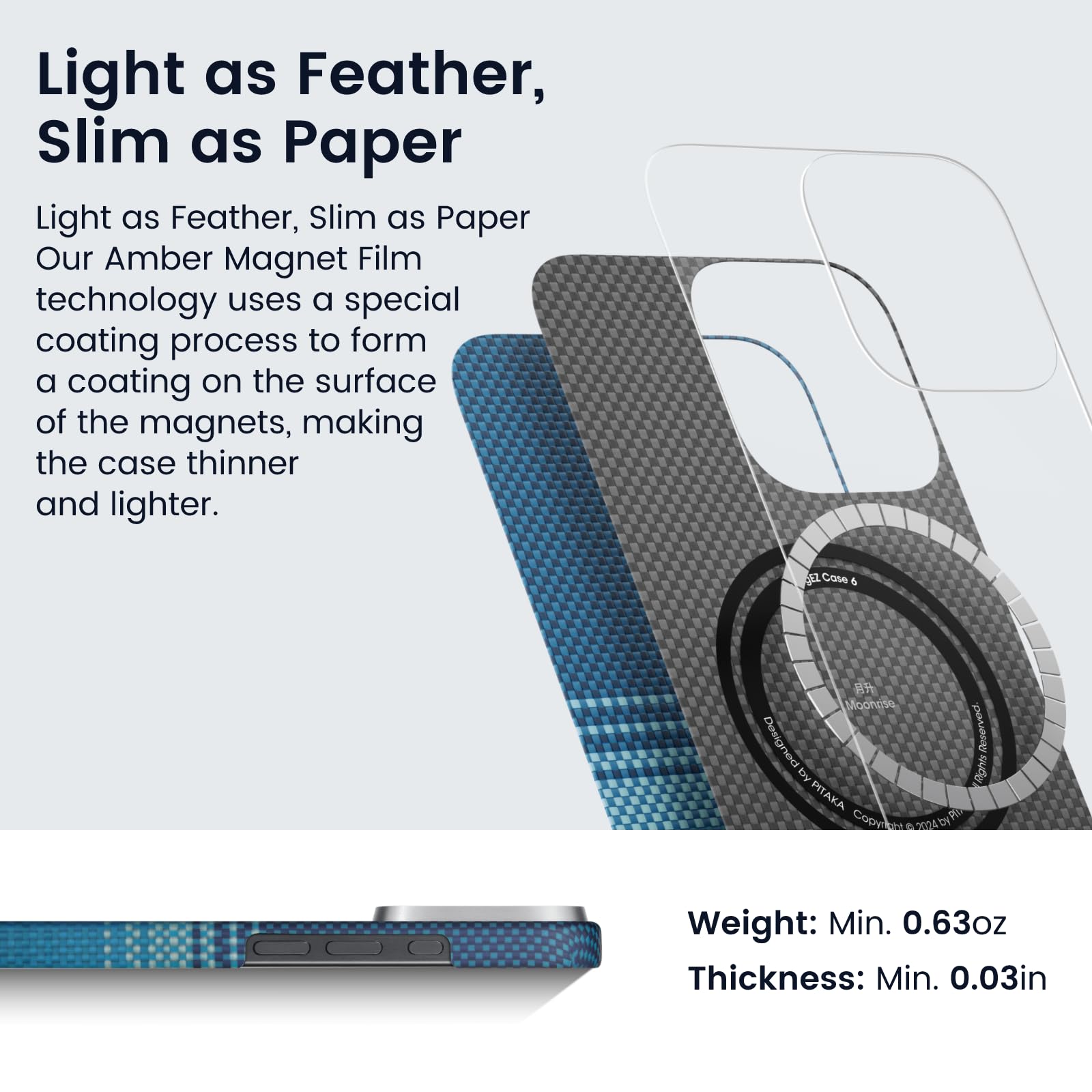 Pitaka iPhone 16 Pro Max Case with MagSafe - Ultra Thin & Light 1500D Aramid Fiber Protective Cover | Caseless Feel | Tactile Woven Moonrise Design | Perfect for Work, Travel & Everyday Use