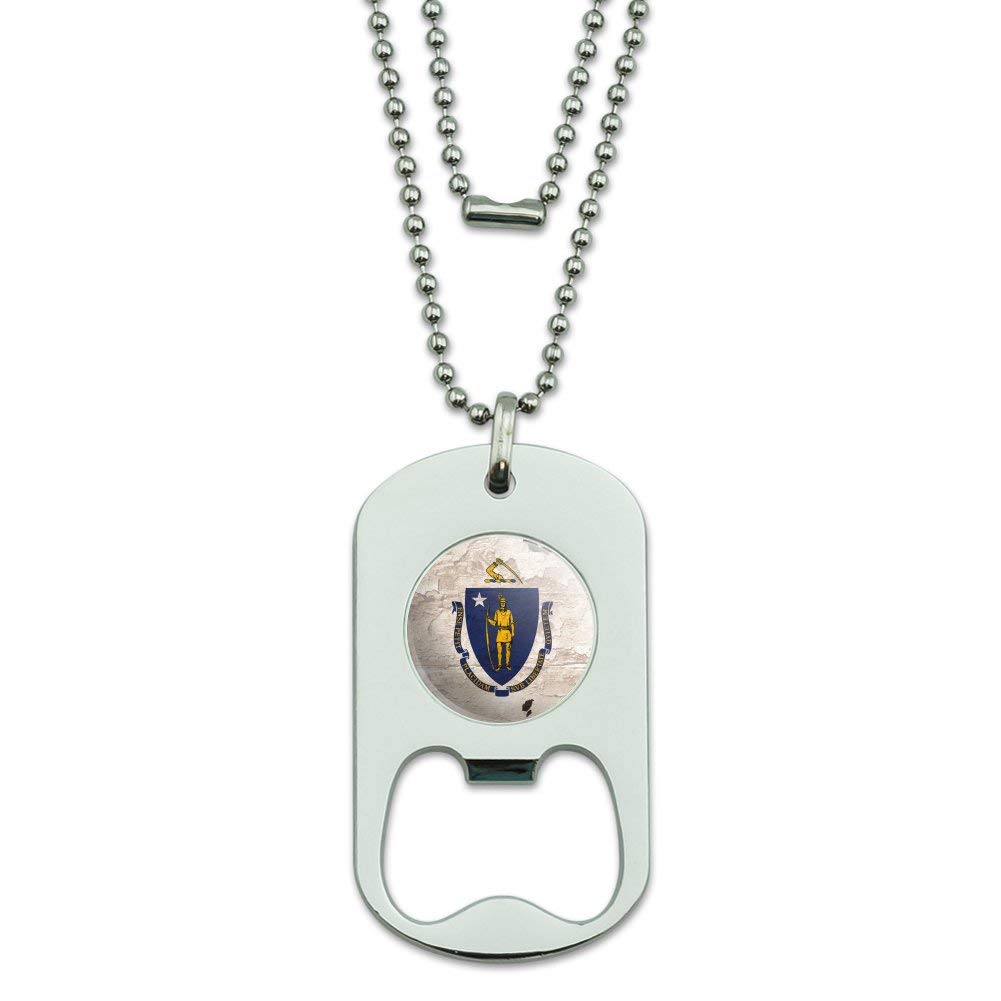 Vintage Rustic Massachusetts State Flag Distressed USA Military Dog Tag Bottle Opener Pendant - Patriotic Keychain for Beer Bottles, Gifts & Collectibles (Perfect for BBQ, Tailgating & Military Appreciation Events)