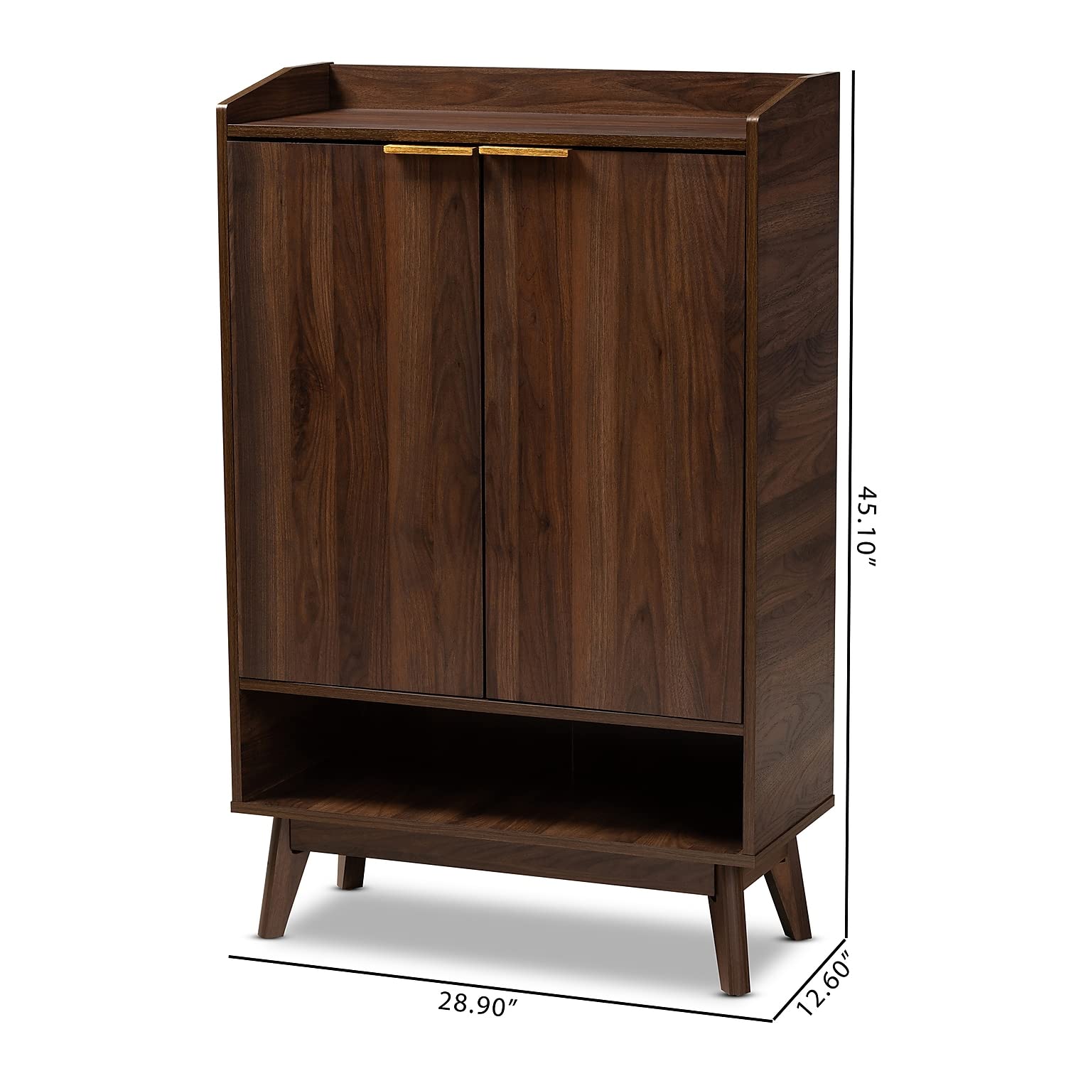 Baxton Studio Lena Mid-Century Modern 5-Shelf Shoe Cabinet - Solid Wood Entryway Storage with Walnut Brown Finish | Perfect for Small Spaces, Hallway Organization & Shoe Storage Solutions