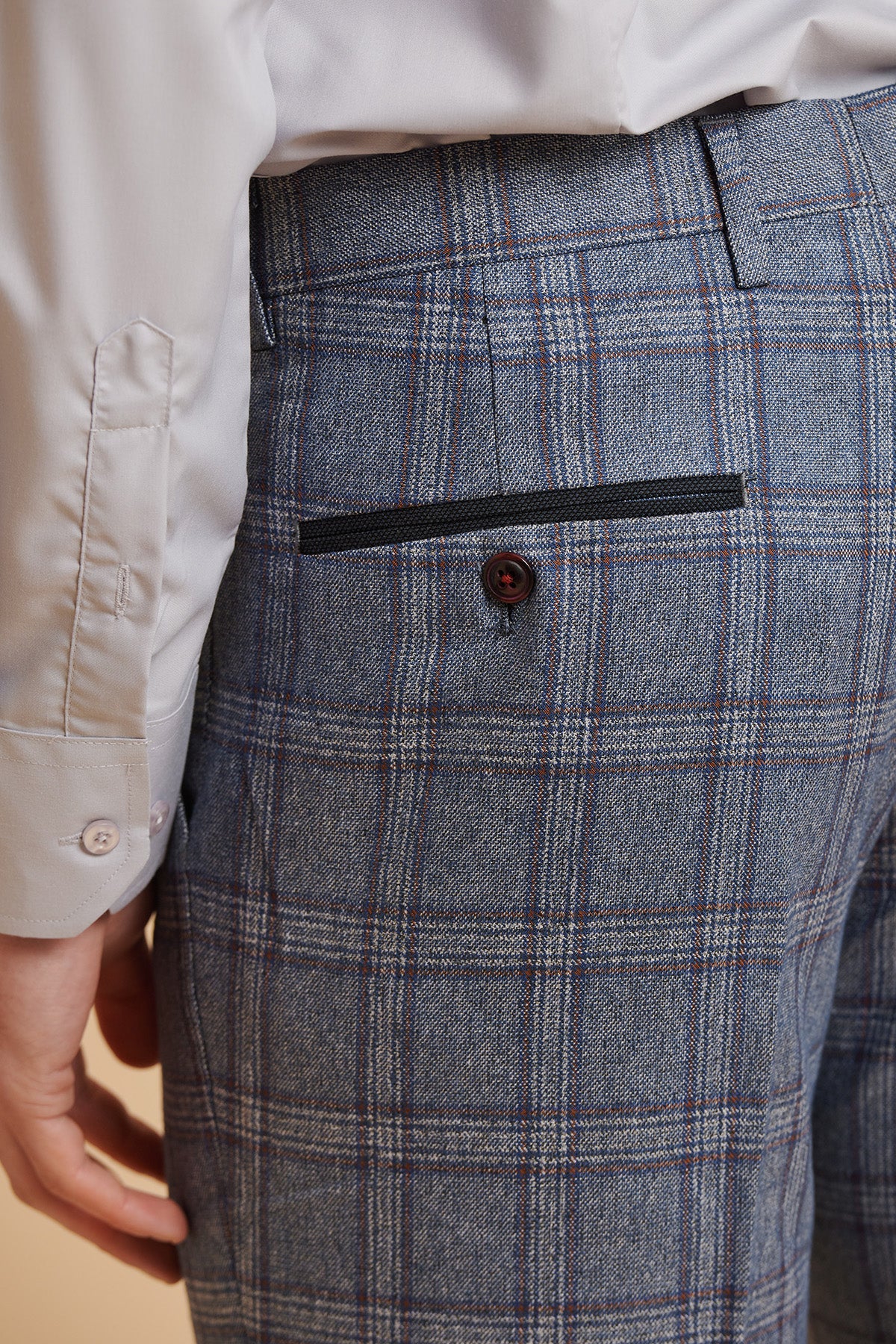 Abbott Blue Tweed Check Trousers for Men - Classic Wool Blend Dress Pants for Office, Business & Formal Occasions
