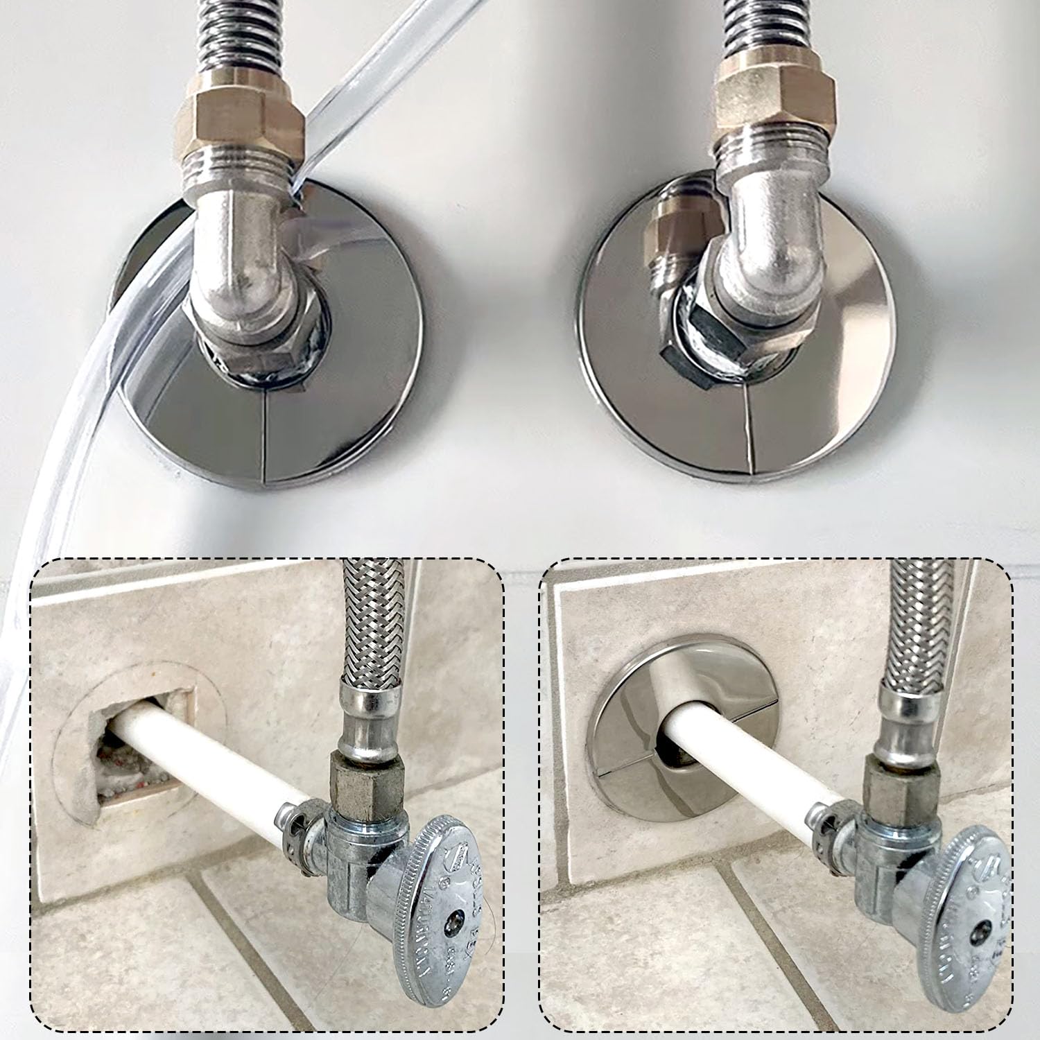 3 Pcs Self-Adhesive Stainless Steel Wall Split Flange Escutcheon Plates - 28mm/1.1 Inch Pipe Hole Cover for Faucet & Plumbing Decoration - Perfect for Bathroom, Kitchen & Utility Pipe Protection