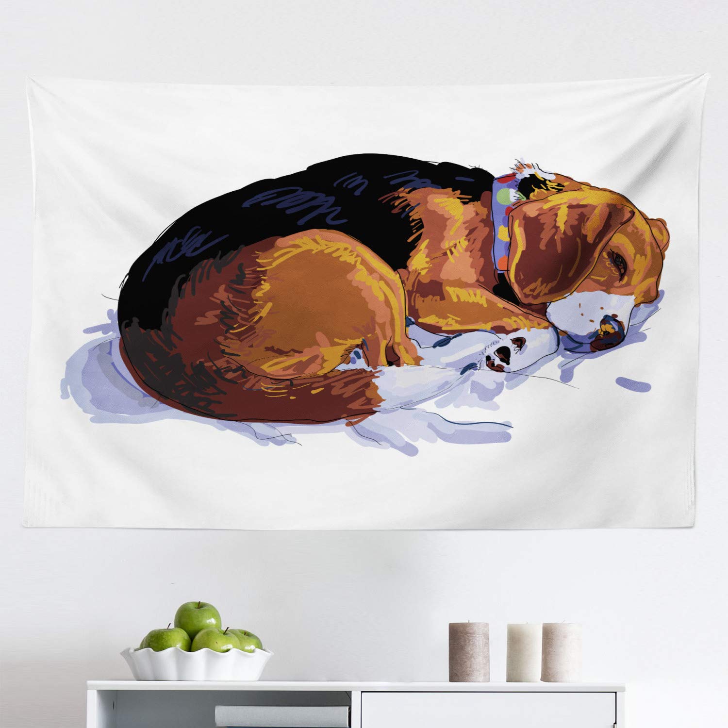 Ambesonne Beagle Tapestry - Sketch Drawing Doodle Style Dog Wall Art, 45