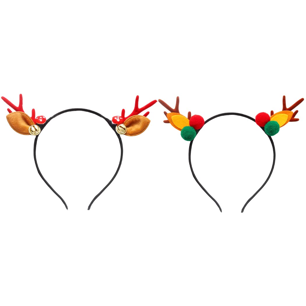 Festive Christmas Antlers Headband - Reindeer Ears Headpiece for Women & Girls (2-Pack) | Holiday Party Costume Accessory for Xmas, Halloween & Themed Events