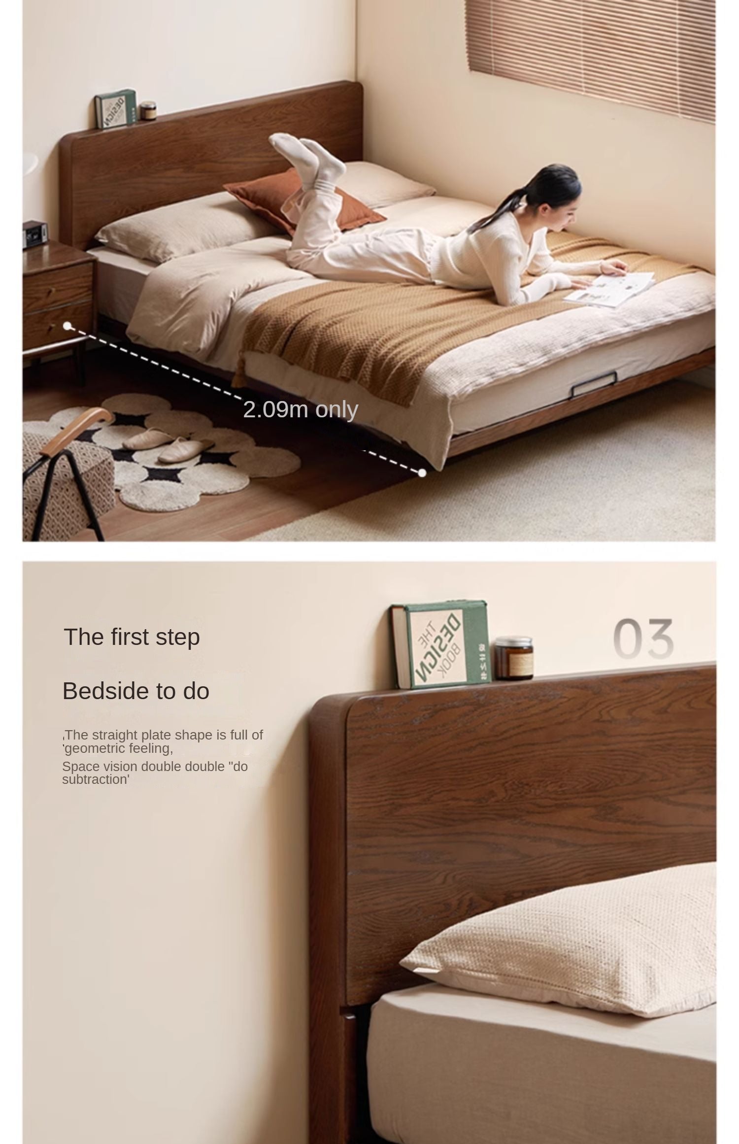 Solid Oak Wood Floating Bed Frame - Modern Platform Bed with Suspended Design for Bedroom, Guest Room & Loft