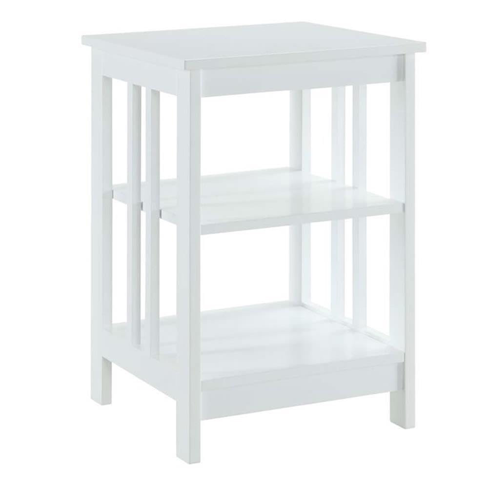 Pemberly Row White Traditional Wood End Table with Middle and Bottom Shelf - Perfect for Living Room, Bedroom, or Office Decor