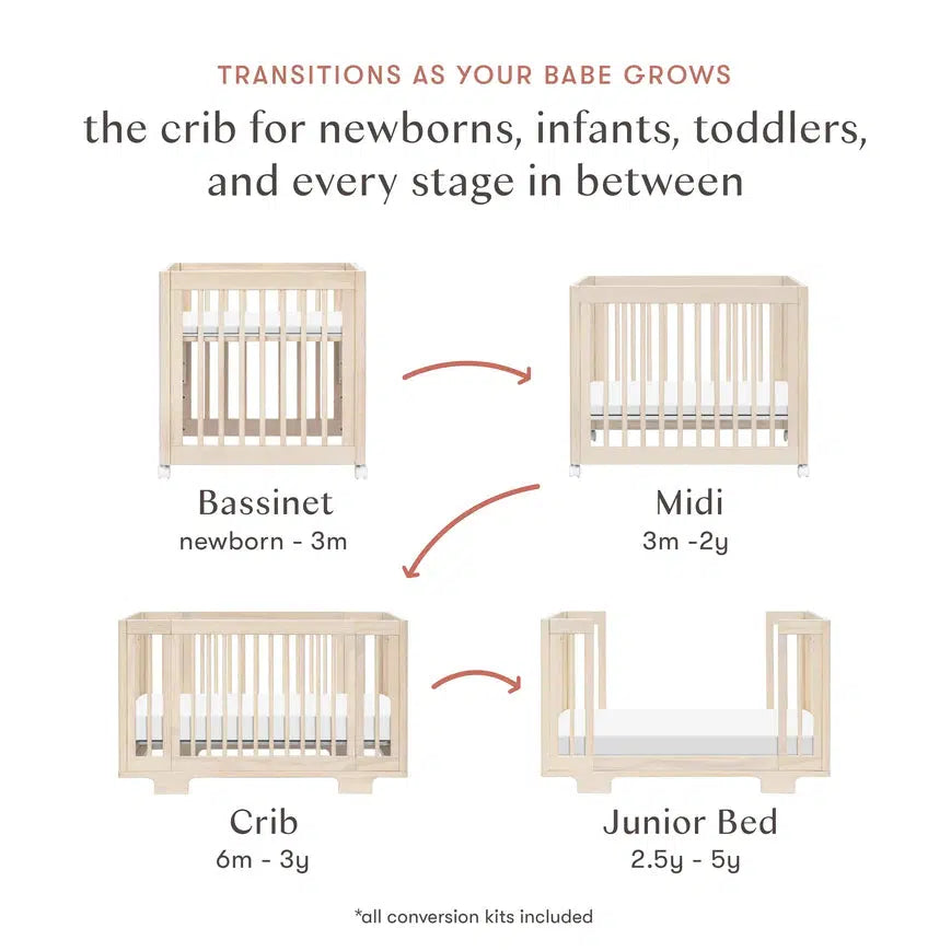 Babyletto Yuzu 8-in-1 Convertible Crib in Washed Natural - Modern Nursery Furniture for Newborn to Toddler Bed | Perfect for Small Spaces & Gender-Neutral Nursery Decor