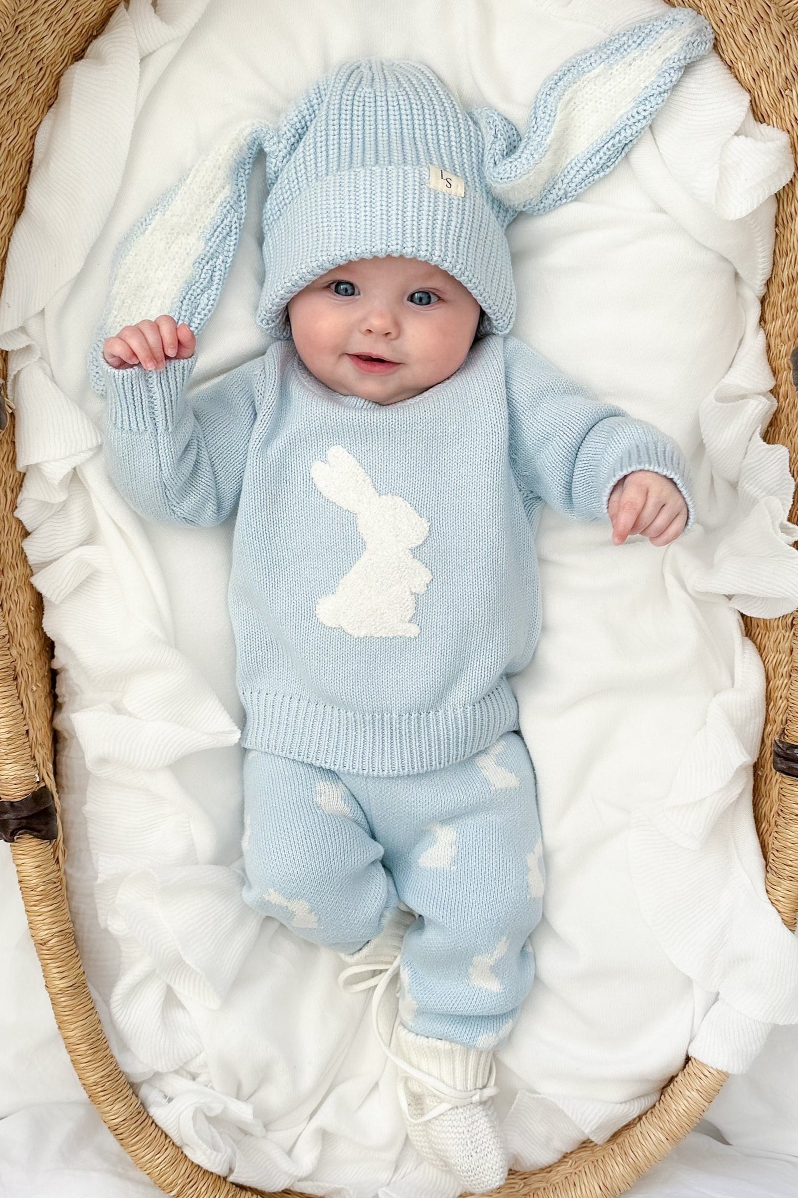 Soft Knitted Pants for Baby Girls - Little Bunny Sky Blue - Comfortable & Cute Outfit for Playtime, Nursery & Family Photos