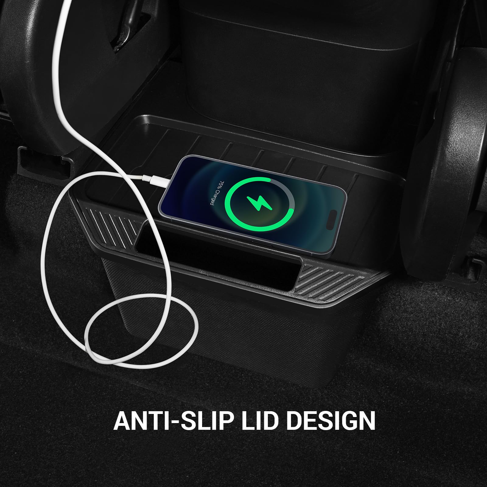 2025 Upgraded Tesla Model Y Rear Trash Can & Center Console Organizer - Hidden Design 2nd Row Seat Storage Bin with Anti-Slip TPE Lid | Perfect for Road Trips, Family Outings & Daily Commute (Fits 2020-2025 Model Y)