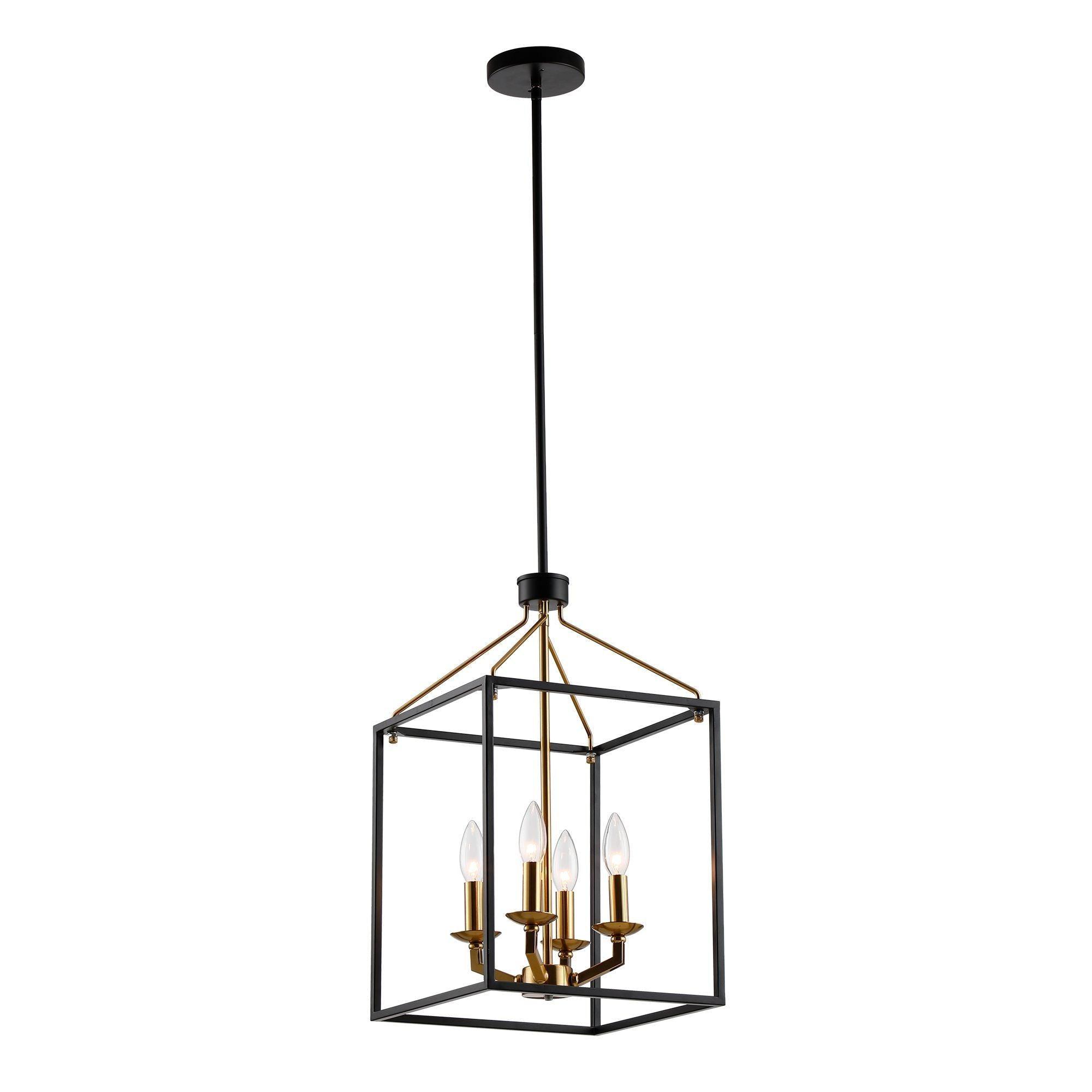 Haymarket 4-Light Matte Black and Gold Cage Chandelier - Modern Farmhouse Lighting Fixture for Dining Room, Bedroom, or Entryway