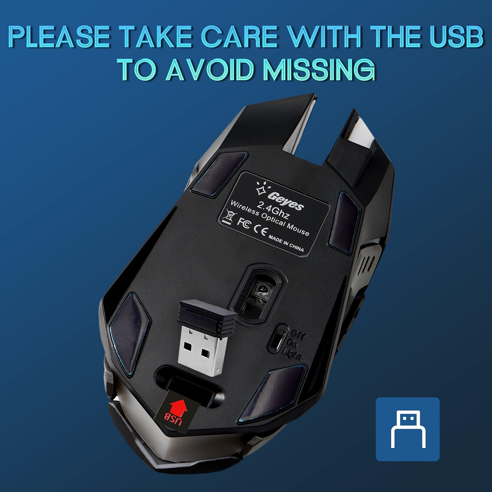 VEGCOO C8 Wireless Gaming Mouse - Silent Click Rechargeable Mouse with RGB LED Lights, 3 Adjustable DPI (800/1600/2400), 400mAh Battery for PC, Laptop, Mac - Perfect for Gaming, Office Work & Home Use (Black)