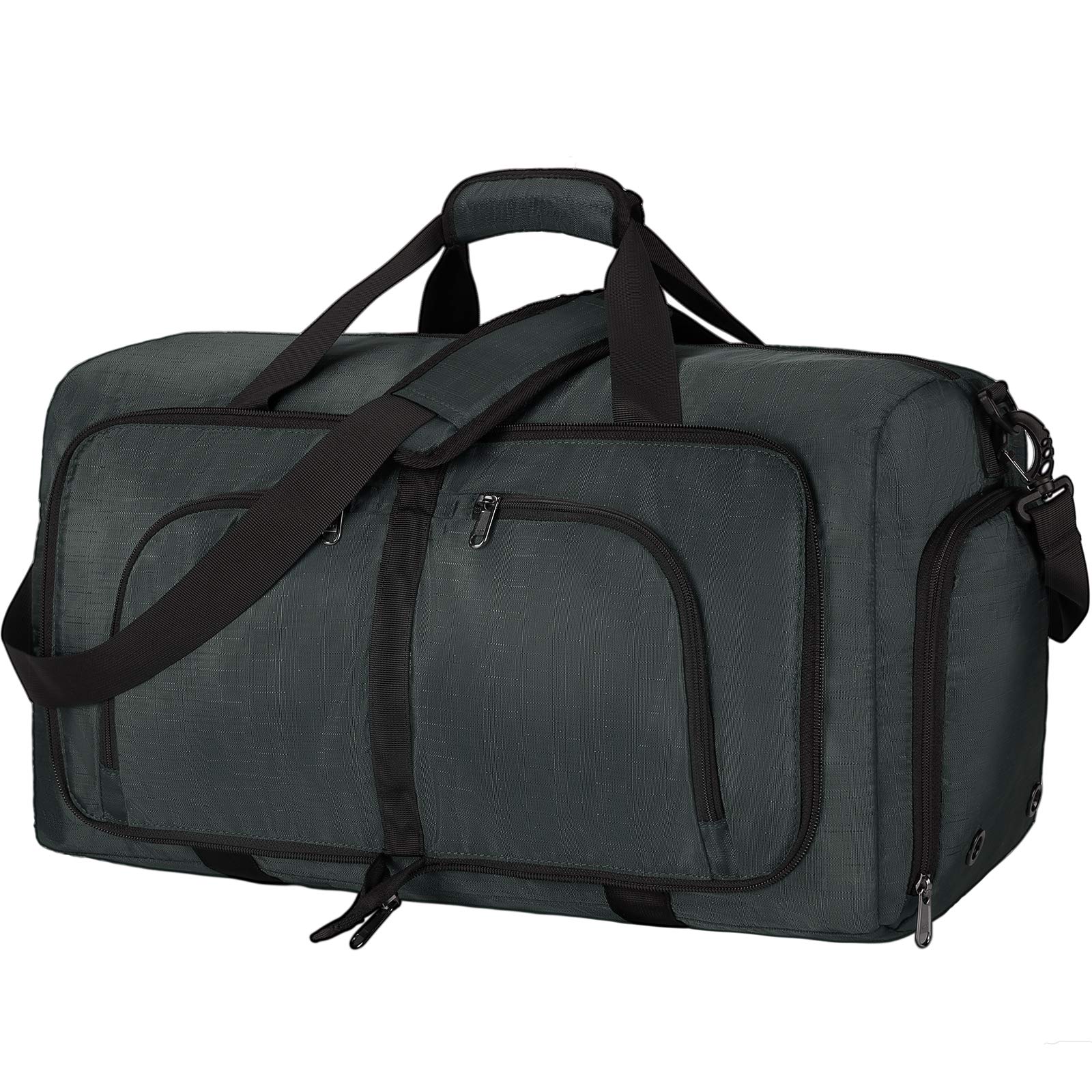 65L Waterproof Foldable Travel Duffel Bag for Men & Women - Carry On Weekender Overnight Bag with Shoe Compartment | Perfect for Gym, Camping, Business Trips & Weekend Getaways (Grey)