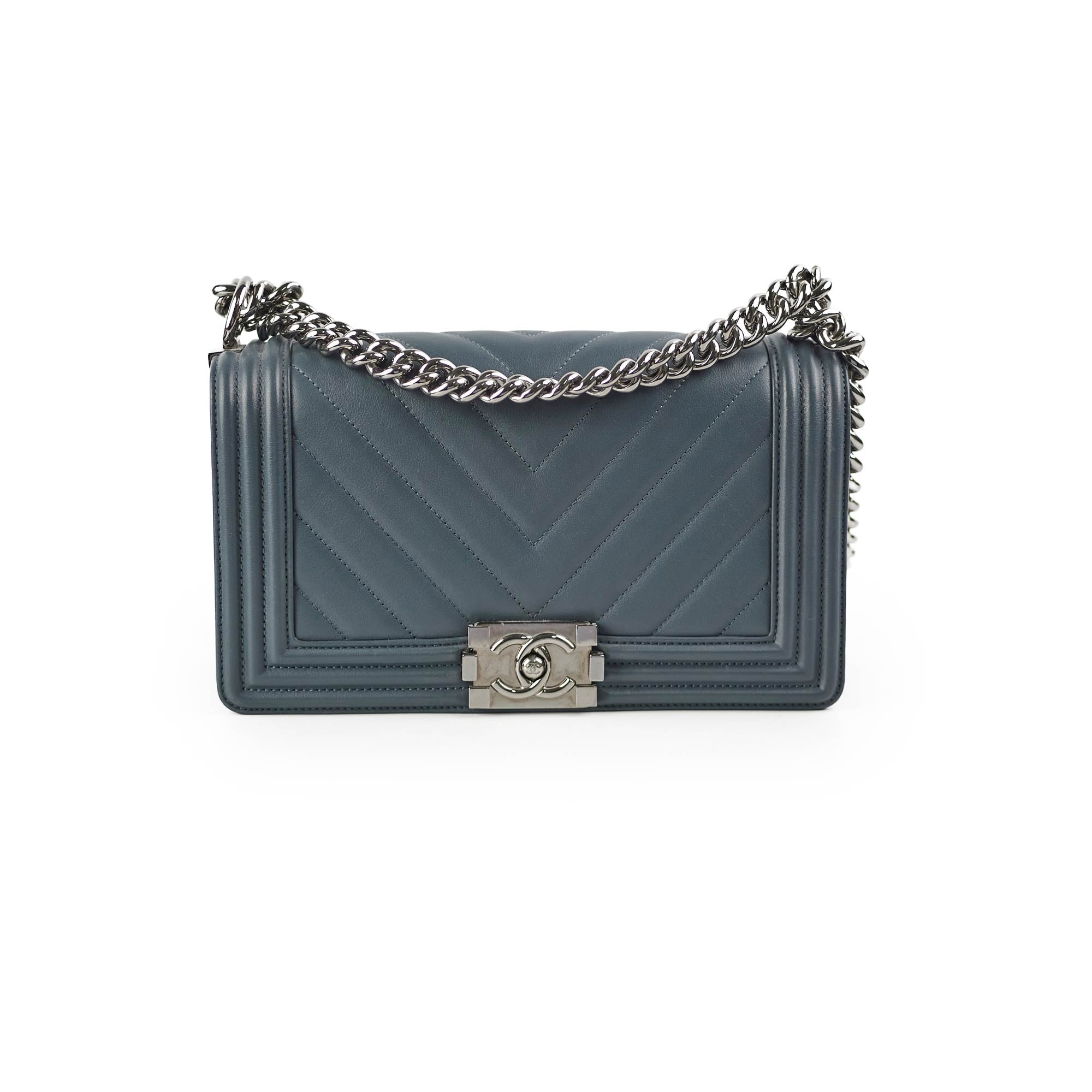 Chanel Old Medium Chevron Boy Bag in Grey - Luxury Designer Handbag for Women, Perfect for Parties & Evening Events
