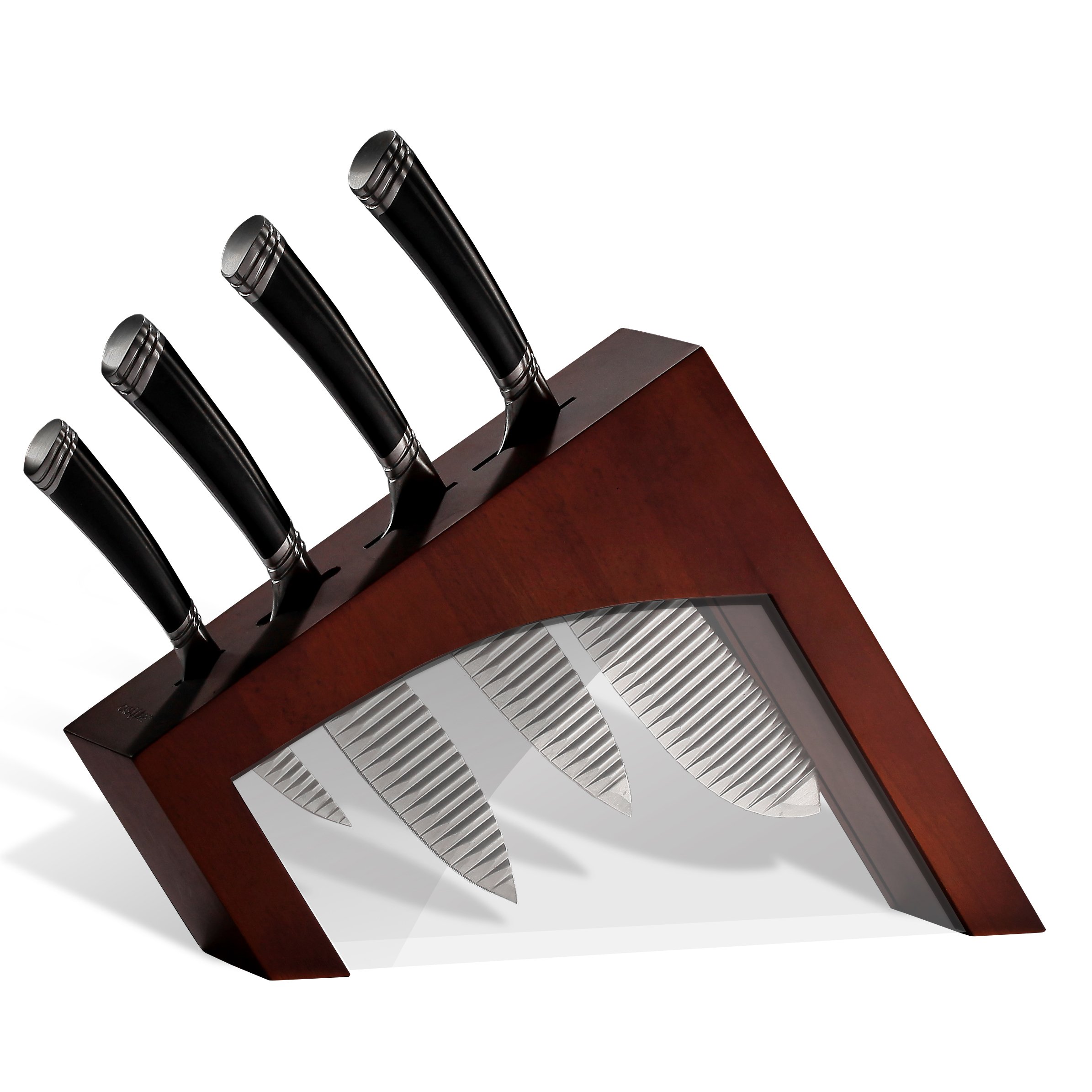 Casaware 5-Piece Knife Block Set - Stainless Steel Kitchen Knives (Chef, Utility, Paring, Bread Knife) with Wooden Block - Espresso Brown - Perfect for Home Cooking, Meal Prep & Gift Giving