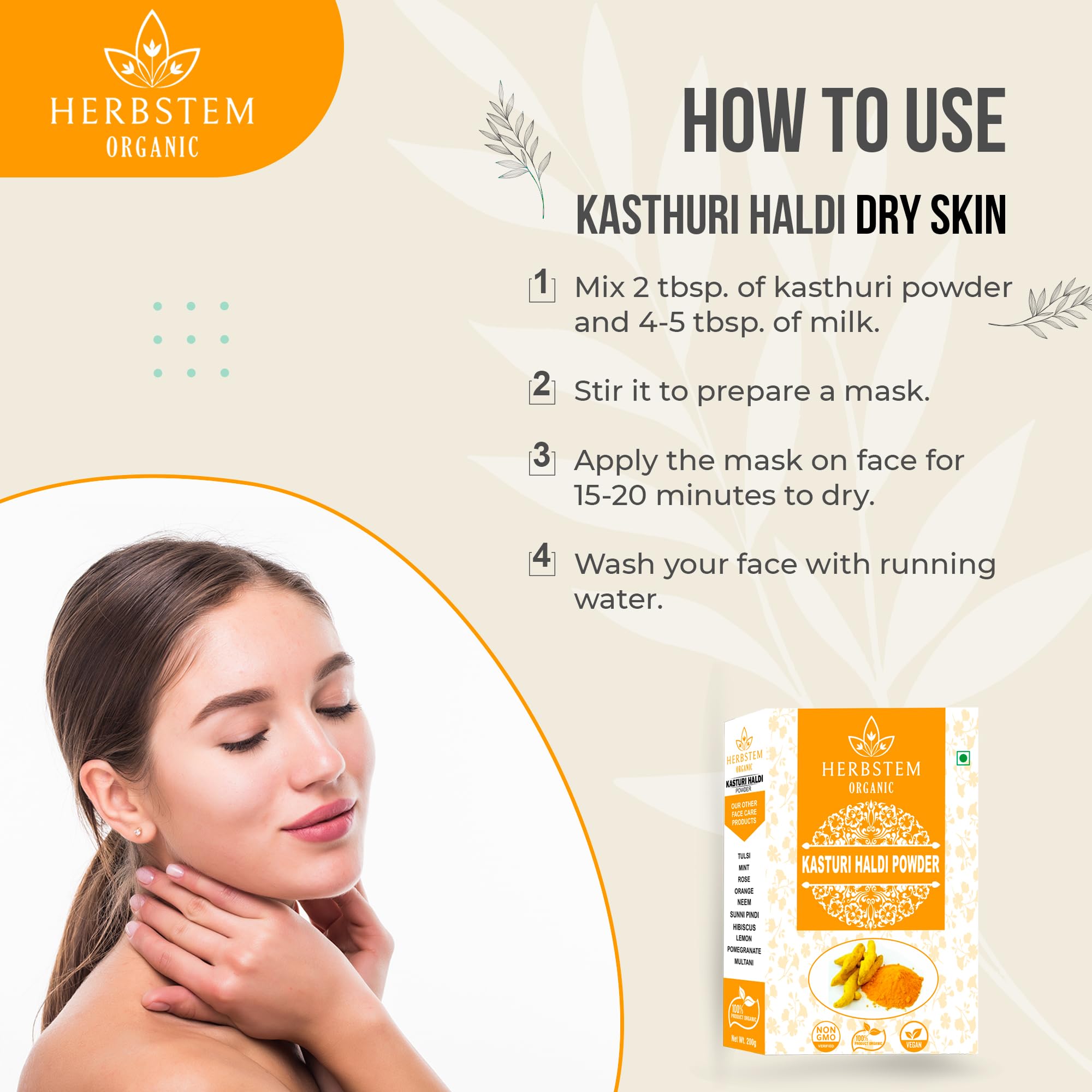Herbstem Pure Kasturi Turmeric Powder for Face & Hair - 100g | Organic Wild Turmeric for Glowing Skin, Acne Treatment & Pimple Relief | Natural Skin Brightening Face Pack | Perfect for DIY Beauty Masks & Ayurvedic Skincare Routines