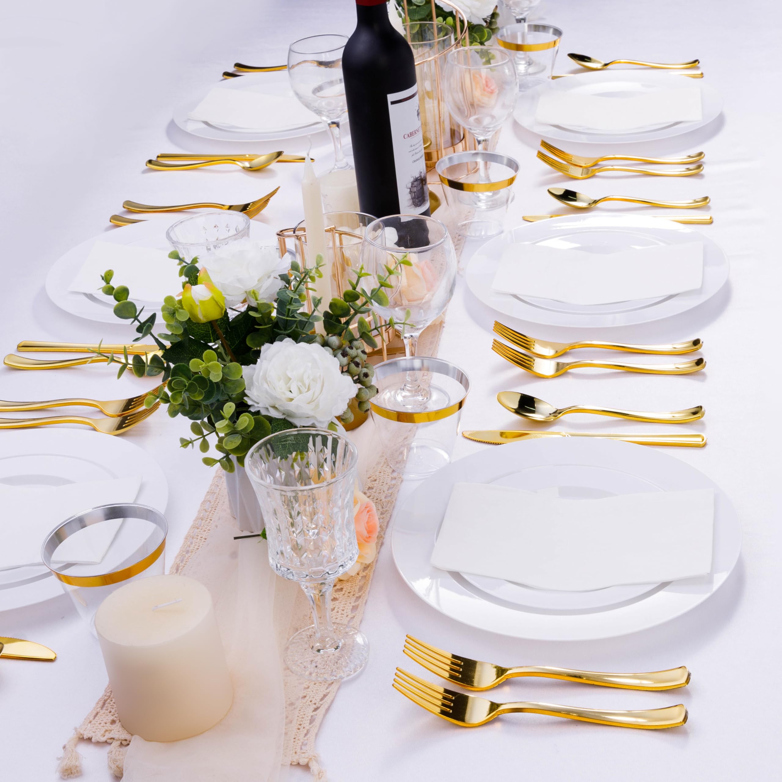 100-Pack White Disposable Plastic Plates Set - 50 Dinner Plates (10.25