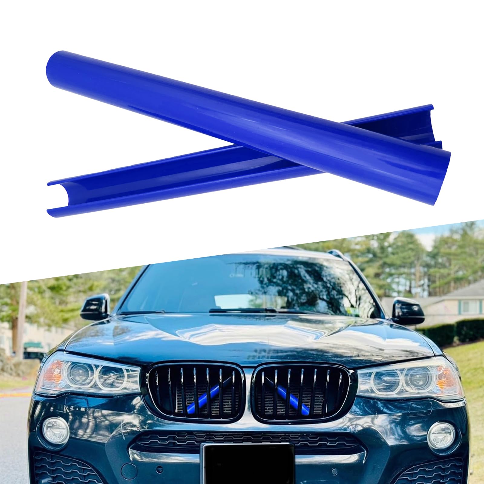 2 PCS Car Grill Inserts Decorative Strips - 12.9In x 1.1In Waterproof Durable ABS Front Grill Covers for BMW 3/4/5/6/7 Series & X1/X2/X3/X4/X5 - Blue Auto Accessories - Perfect for Car Customization & Vehicle Styling