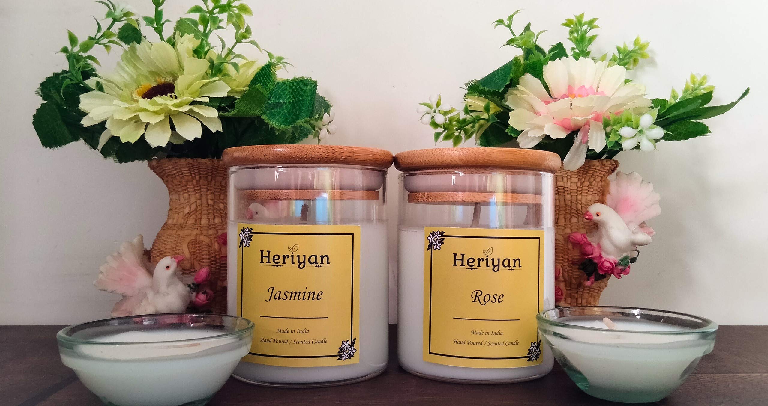 Heriyan Natural Soy Wax Scented Candle - Jasmine & Creamy White Fragrance, Long-Lasting Aromatherapy Candle for Home, Spa, Yoga and Relaxation