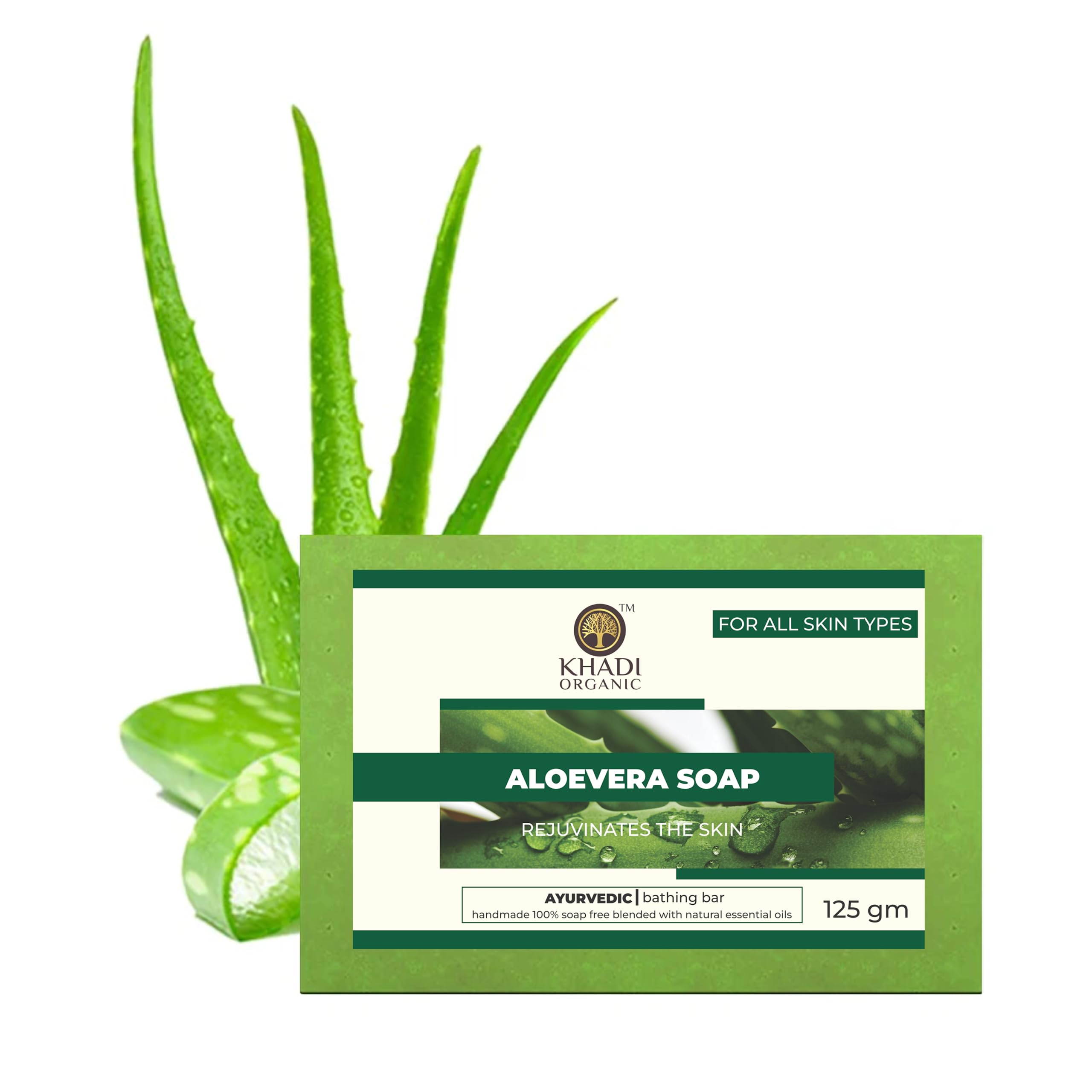 Organic Aloe Vera Soap for Face & Body - Khadi Natural 125g | All Skin Types | Moisturizing & Cleansing | Perfect for Dry, Sensitive & Acne-Prone Skin | Vegan & Chemical-Free Skincare